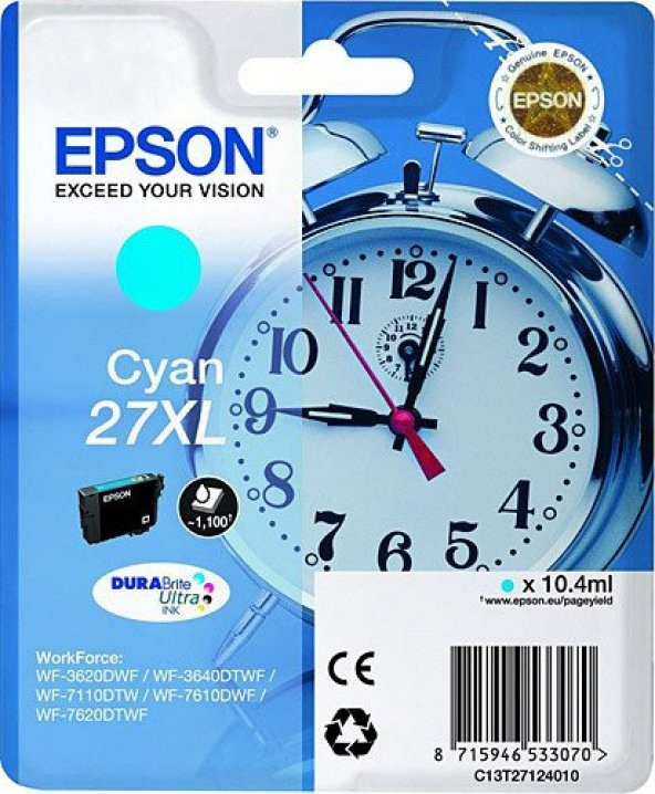 EPSON 27XL YÜKSEK KAPASİTELİ MAVİ MÜREKKEP KARTUŞU (C13T27124020)