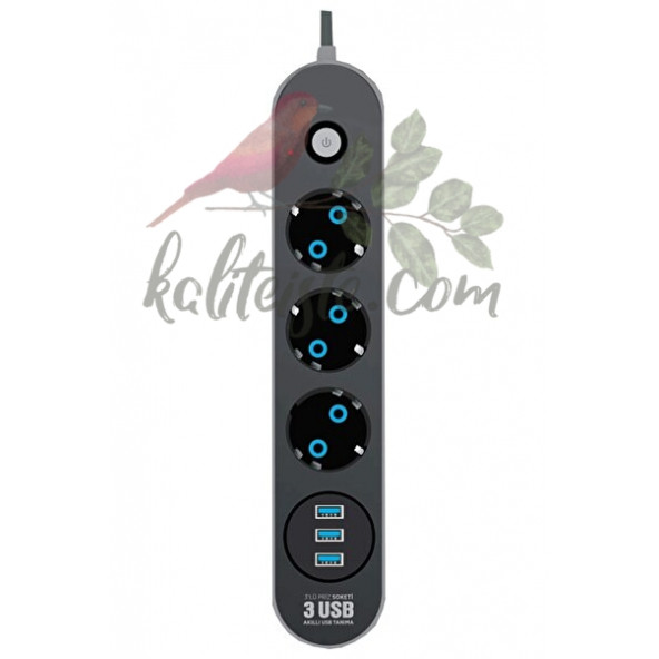 Piranha 3395 Termal Akım Korumalı 3 USB li Priz