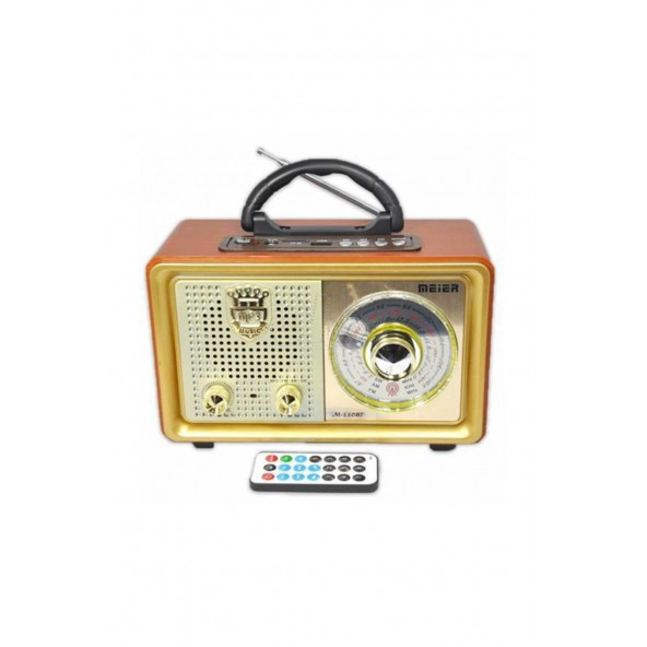 Meier Meier M-110bt Gold Renk Nostaljik Radyo Ahşap Görünümlü Bluetooth Hoparlör Fm Sd Kart Usb Girişi