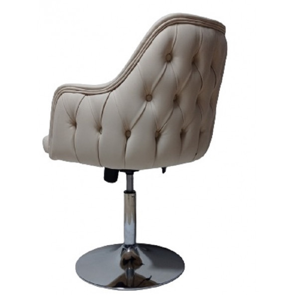 Tekli Bekleme Koltuğu Kapitone Desenli Tepsi Ayaklı Krem Suni Deri - Resim 4