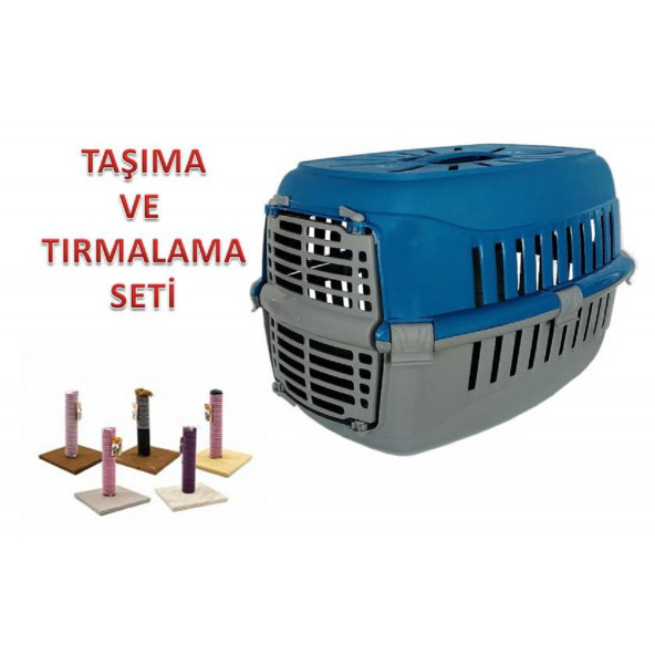 No35eticaret Kedi Köpek Taşıma Çantası 50x30x30 Cm Mavi Renk + Tırmalama Tahtası
