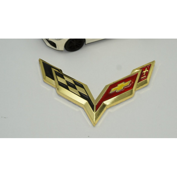 Chevrolet Corvette C6 C7 Logo Bagaj 3M 3D Metal Logo Amblem - Resim 3