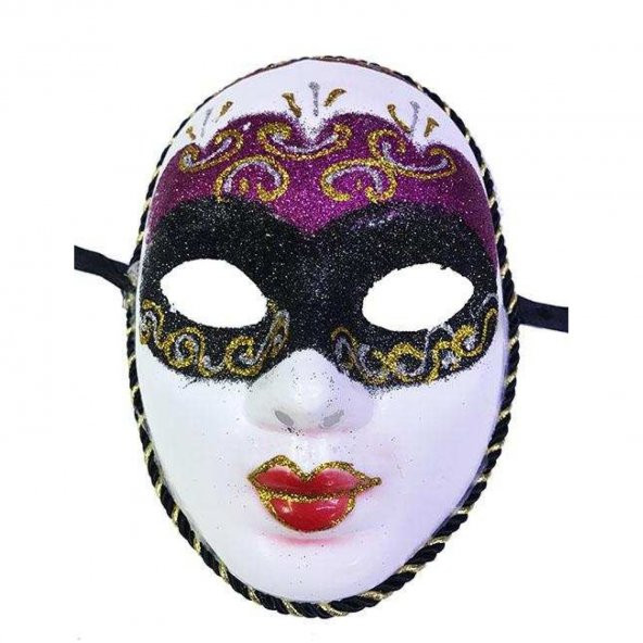 Fuşya Renk Masquerade Simli Yılbaşı Parti Maskesi Tam Yüz Yetişki