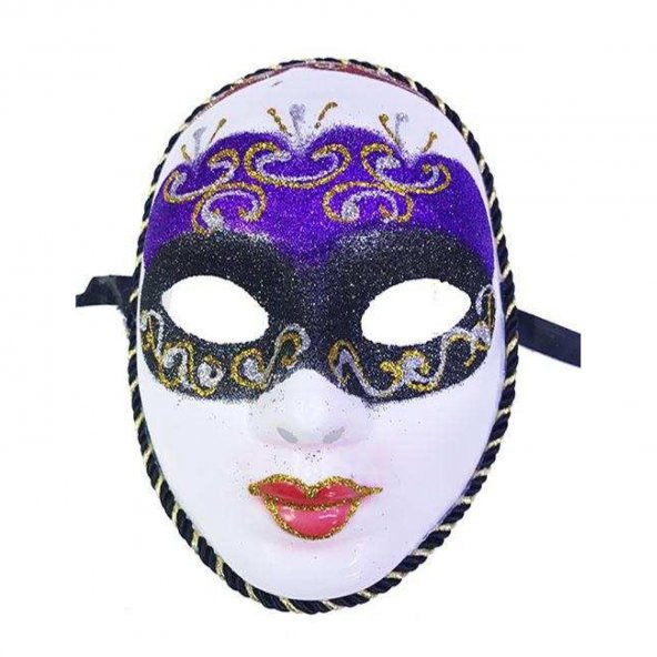 Mor Renk Masquerade Simli Yılbaşı Parti Maskesi Tam Yüz Yetişkin