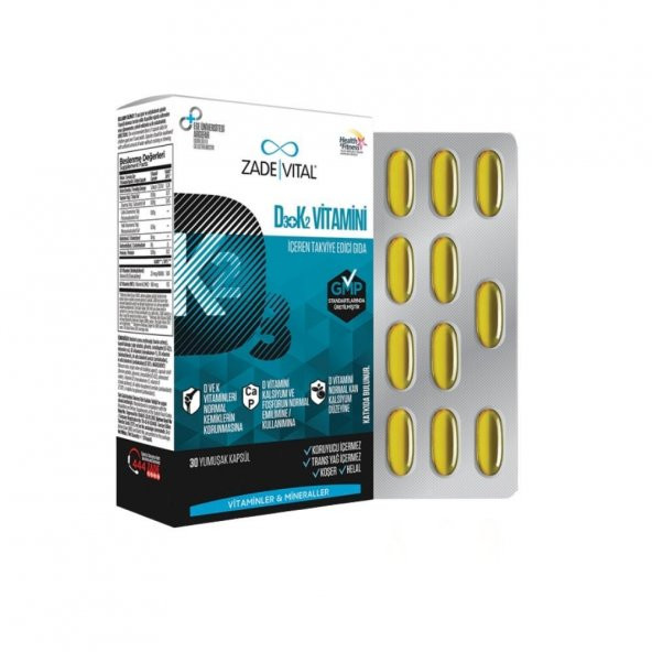 D3 + K2 Vitamini İçeren Takviye Edici Gıda 30 Yumuşak Kapsül - 1