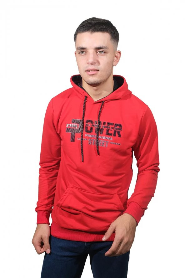 Erkek Power Kırmızı Kapüşonlu Sweatshirt 204