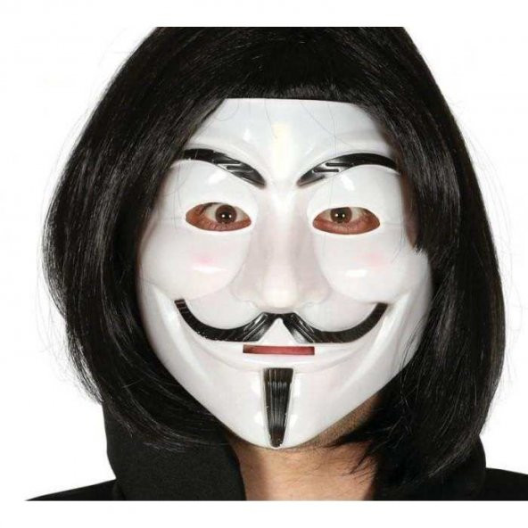 Siyah Renk Takma Kısa Saç ve V For Vendetta Maskesi Anonymous Mas