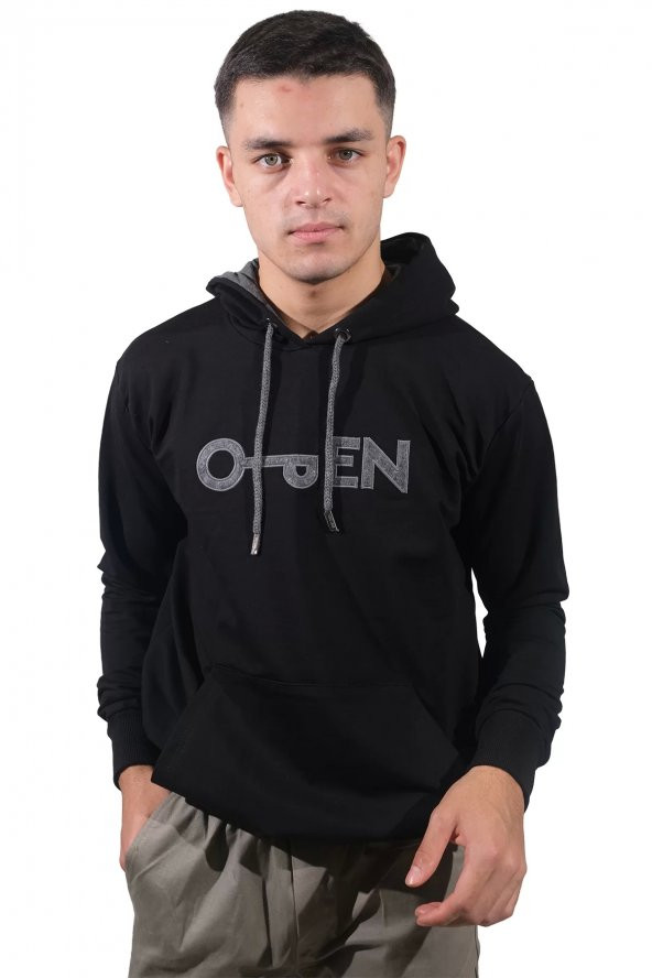 Erkek Open Kanguru Siyah Kapüşonlu Sweatshirt 801