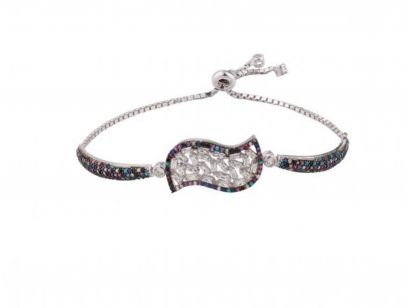 SilverPoint Baget Taşlı Dalga Figürlü Asansörlü Bileklik ürün görseli