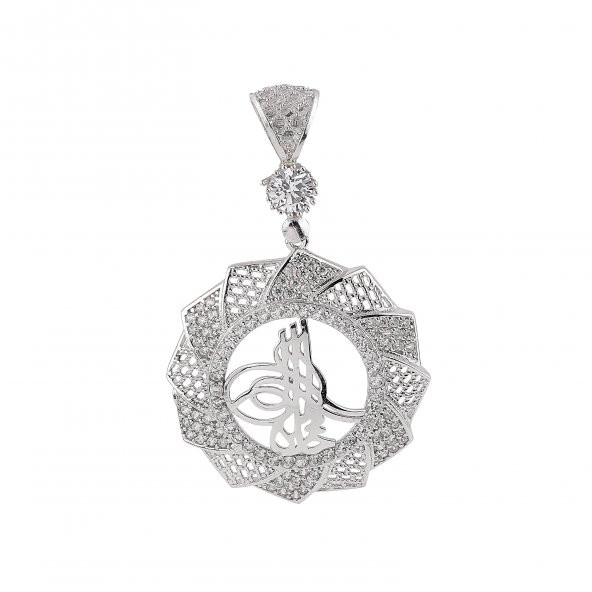 SilverPoint Taşlı Yuvarlak Model Tuğralı Kolye Ucu ürün görseli