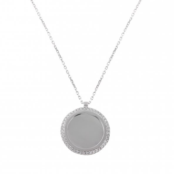 SilverPoint Yuvarlak Plaka Detaylı Kadın Kolye ürün görseli