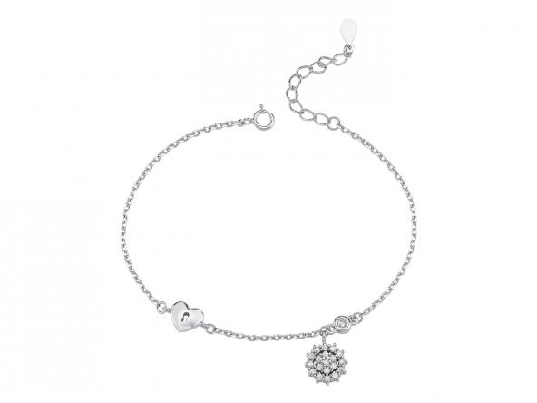 SilverPoint Zirkon Taşlı Kalp Kilit Figürlü Zincir Bileklik - 1