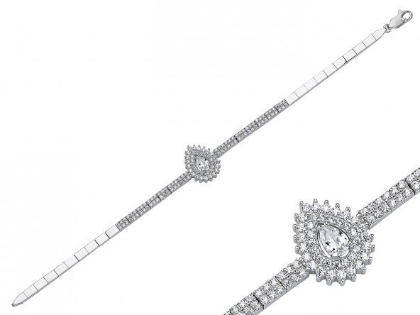 SilverPoint Çift Sıra Zirkon Taşlı Damla Detay SuYolu Bileklik ürün görseli