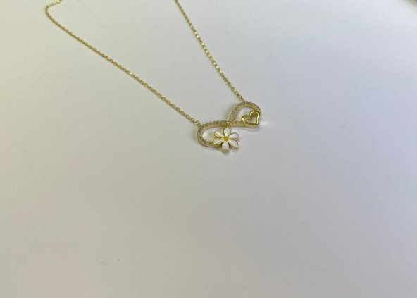 SilverPoint Zirkon Taşlı Papatya ve Kalp Detaylı Kolye - Resim 2