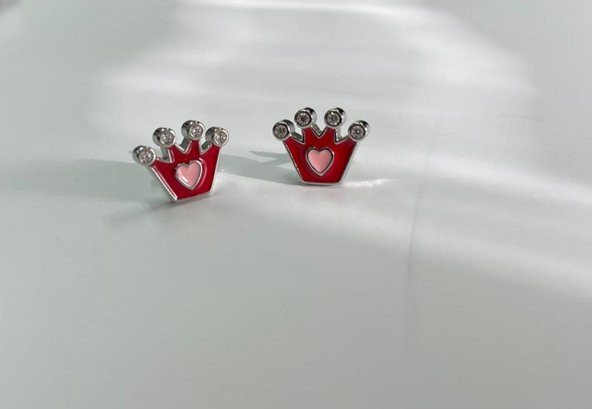 SilverPoint Zirkon Taşlı Renkli Taç Figürlü Küpe - 2