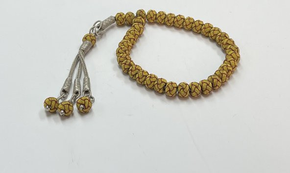 SilverPoint Küre Kesim Sarı Kırmızı Detay Gümüş Kazaz Tesbih - 2