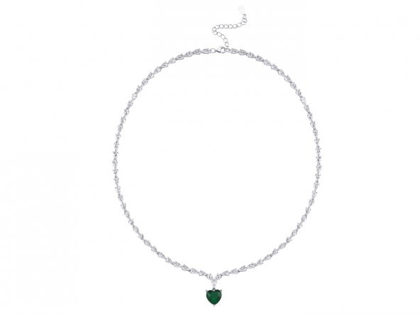 SilverPoint Yeşil Kalp Figürlü Damla Zirkon Taşlı Set - 2