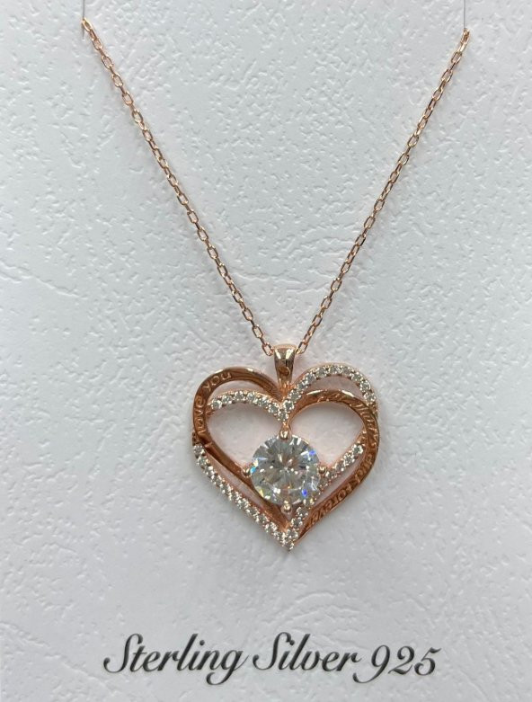 SilverPoint Rose Kaplama Zirkon Taş Detay I Love You Yazılı Kalp Kolye ürün görseli