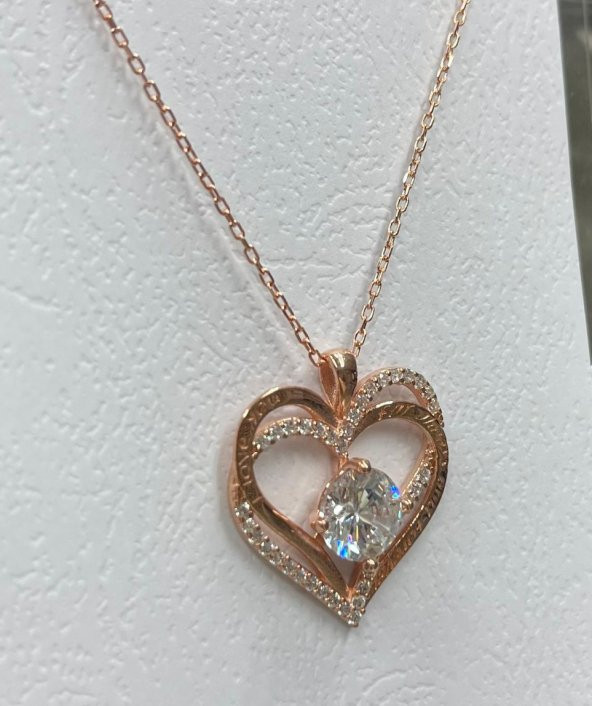 SilverPoint Rose Kaplama Zirkon Taş Detay I Love You Yazılı Kalp Kolye - Resim 2