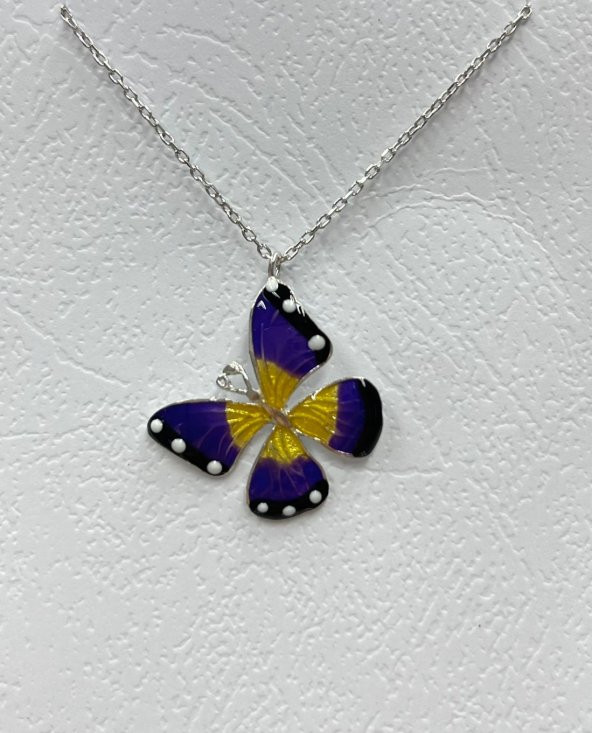 SilverPoint Mor Renkli Kelebek Figürlü Kolye - Resim 3