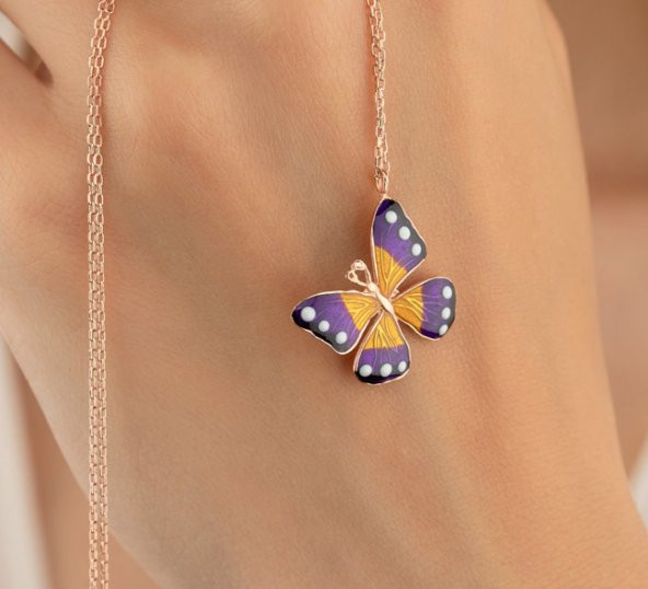 SilverPoint Mor Renkli Kelebek Figürlü Kolye - Resim 4