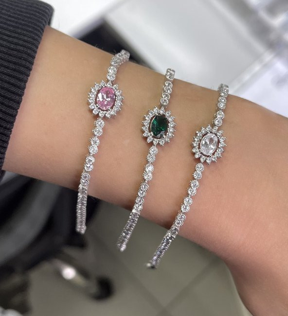 SilverPoint Yeşil Oval Taşlı Su Yolu Bileklik ürün görseli