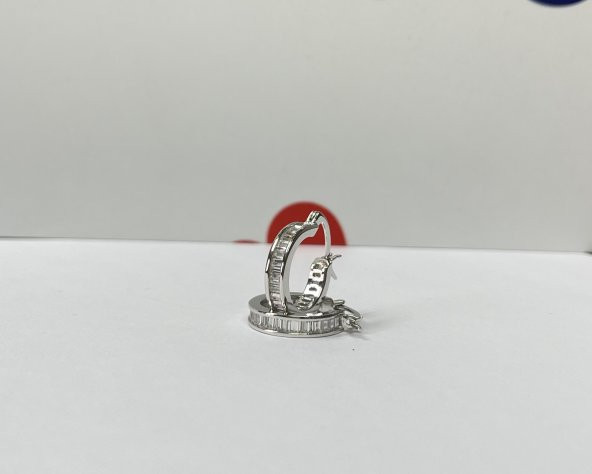 SilverPoint Baget Taşlı Halka Küpe - 3
