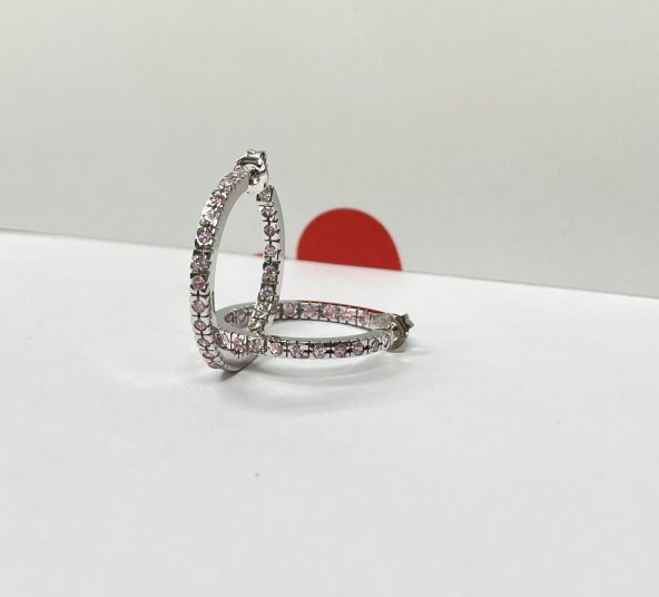SilverPoint Pembe Taşlı Halka Küpe - 2