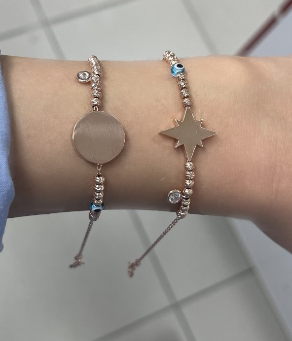 SilverPoint Rose Kaplama Dorika Top Detay Kutup Yıldız Plakalı Bileklik - 2