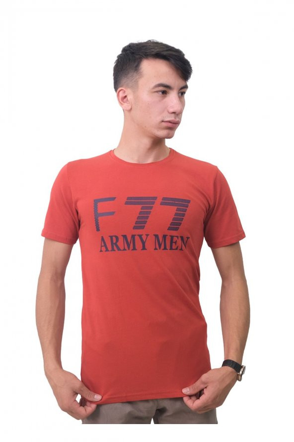 Erkek Bisiklet Yaka F77 Kiremit Tişört