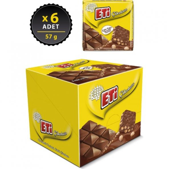 Eti Çikolata Karamelli Patlaklı Sütlü Kare 57 g x 6 Adet - Resim 2