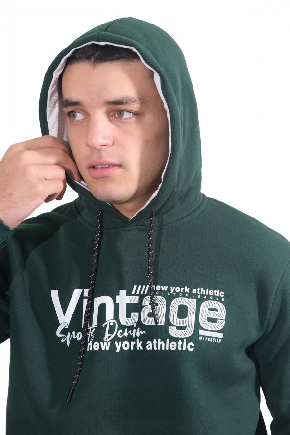 Erkek Vıntage Yeşil Kapüşonlu Sweatshirt 217