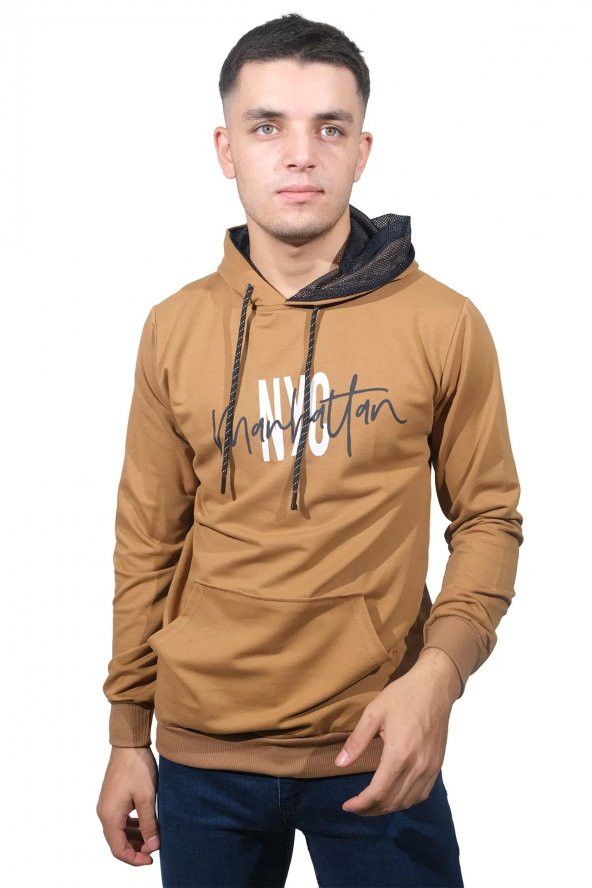 Erkek Nyc Kahve Köpüğü Kapüşonlu Sweatshirt 225