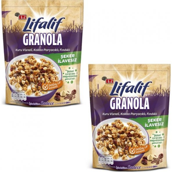 Eti Lifalif Granola Kuru Vişneli, Kakao Parçacıklı, Fındıklı 200 g x 2 Adet - 2