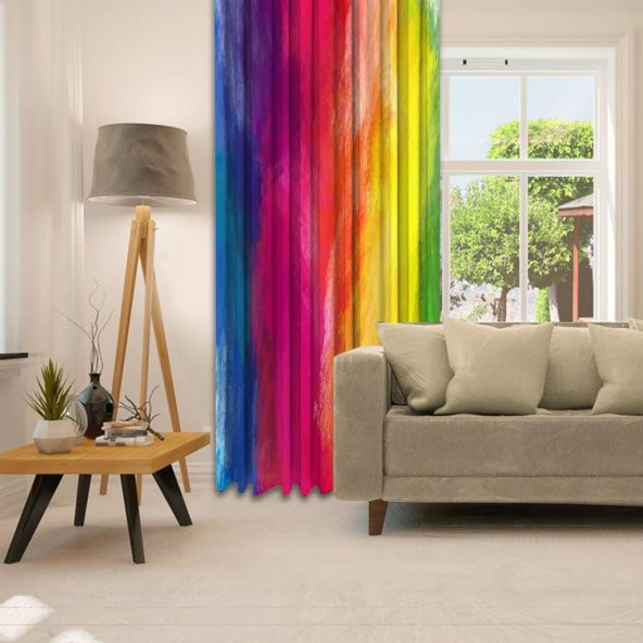 Çok Renkli Yağlı Boya Desenli Tekli Fon Perde HR_01705
