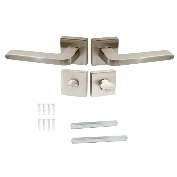 Paris Kare Rozetli Banyo-Wc Kapı Kolu Sağa ve Sola Uygun Saten 1 Takım - Resim 2