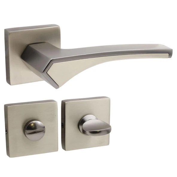 Merve Kare Rozetli Banyo-Wc Kapı Kolu Sağa ve Sola Uygun Antrasit Saten 1 Takım - Resim 3