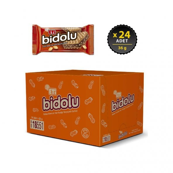 Bidolu Kakao Kremalı Yer Fıstığı Parçacıklı Gofret 36 g x 24 Adet - 2