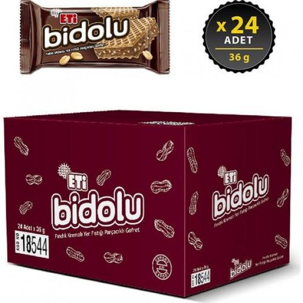 Bidolu Fındık Kremalı Yer Fıstığı Parçacıklı Gofret 36 g x 24 Adet - 2