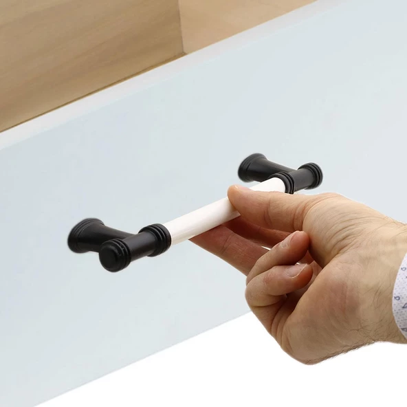 Enspel Lüks Porselen Mobilya Çekmece Dolap Kapak Kulpu Kulbu (128 MM-12.8 CM) Beyaz Mat Siyah - Resim 5