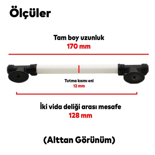 Enspel Lüks Porselen Mobilya Çekmece Dolap Kapak Kulpu Kulbu (128 MM-12.8 CM) Beyaz Mat Siyah - Resim 4