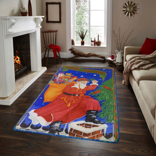 Myfloor Santa Claus ve Merry Christmas Temalı Halı 80 x 120 cm
