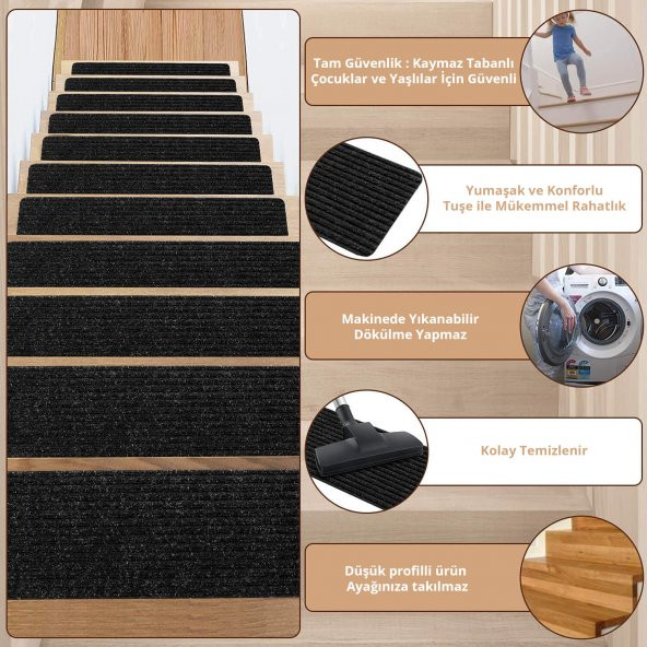 Stepmat Kaymaz Tabanlı ve Yıkanabilir Merdiven Basamak Halısı - 3