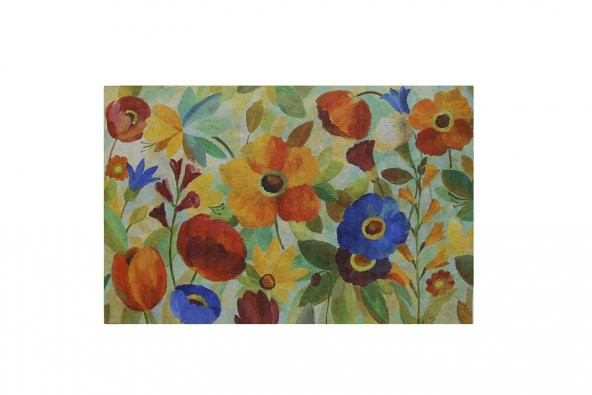 Çiçek Yağlı Boya Desenli Kauçuk Kapı Önü Paspası - Resim 3