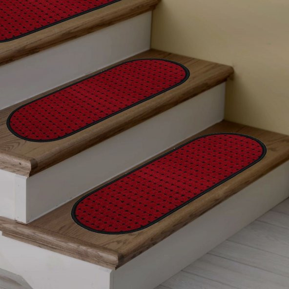 Kırmızı Bukle Kaymaz Tabanlı Merdiven Basamak Paspası / Halısı ürün görseli