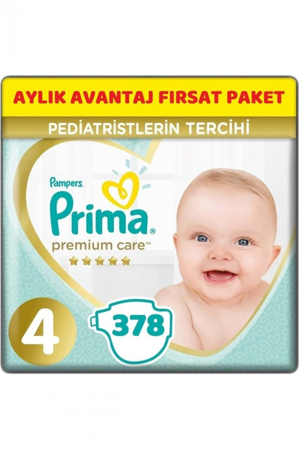 Prima Premium Care Bebek Bezi Beden:4 (9-14kg) Maxi 378 Adet Aylık Avantaj Fırsat Pk