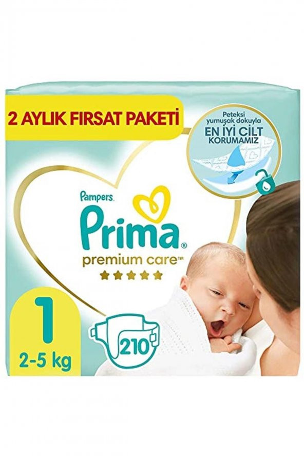 Prima  Bebek Bezi Premium Care 1 Beden Yenidoğan, 2 Aylık Fırsat Paketi, 210 Adet