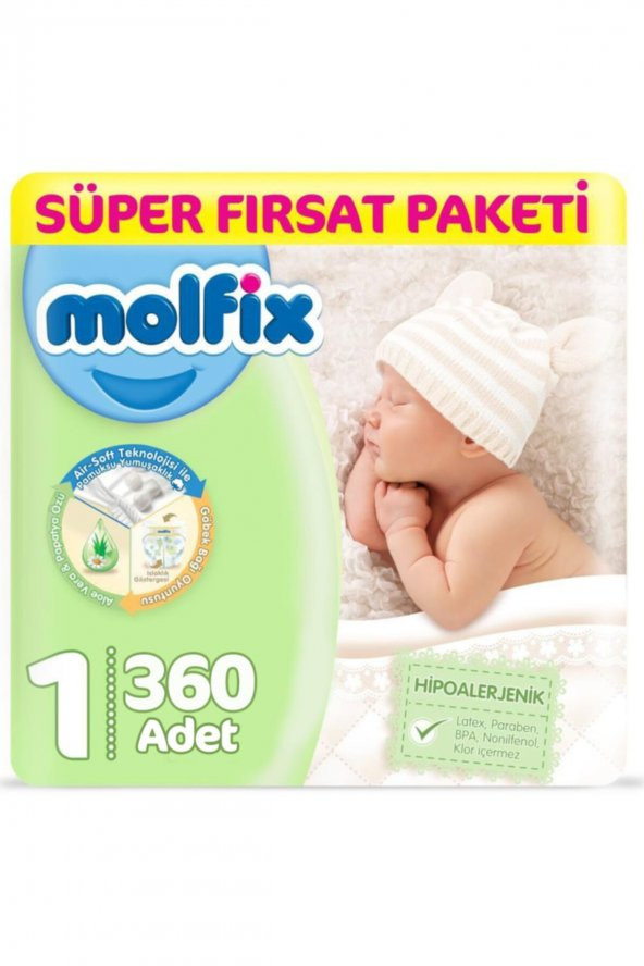 Molfix  Bebek Bezi 1 Beden Yenidoğan Fırsat Paketi 2-5 Kg 360 Adet