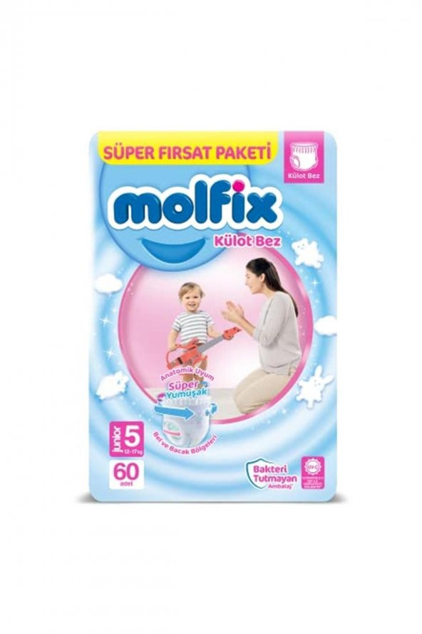 Molfix  Süper Yumuşak Külot Bez 5 Beden (12-17 Kg) Junior , Super Fırsat Paketi, 60 Adet