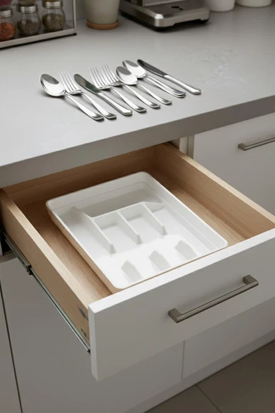 Soft Beyaz Akrilik Raf İçi Kaşıklık 26,5×34,5×4,5 cm - 2